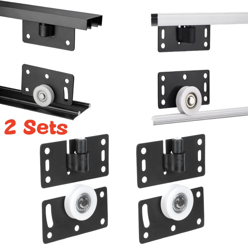 Furniture Hardware Kit - 2 Takım Sürgülü Dolap Kapı Tekerleği,